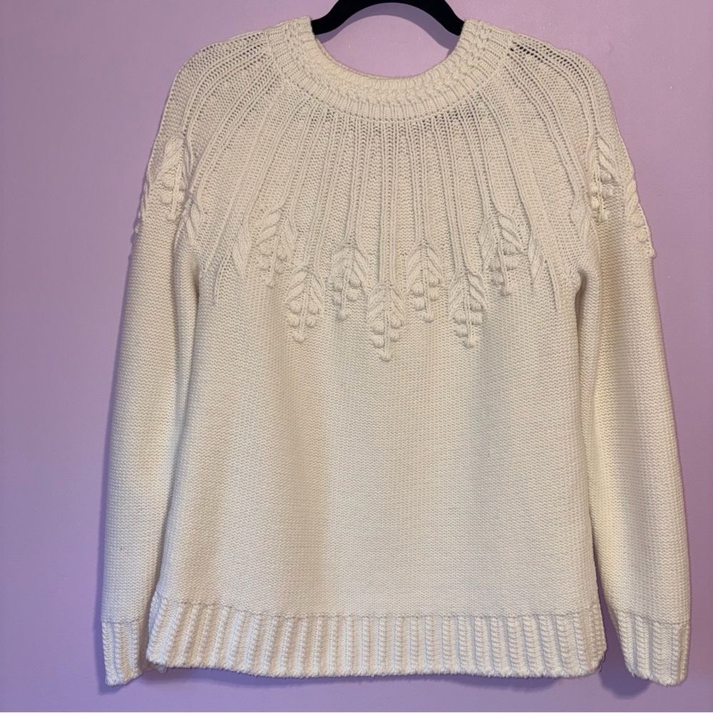 Talbots Bobble Yoke Sweater Women S Ivory Textured Knit Crew Pullover Office